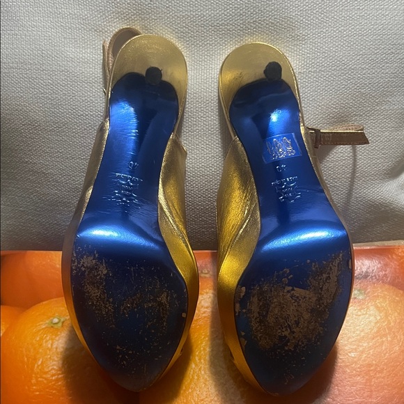 SHOEBOX NEW YORK METALLIC GOLD PEEP TOE SLINGBACK HEELS Size 40 - Picture 6 of 10